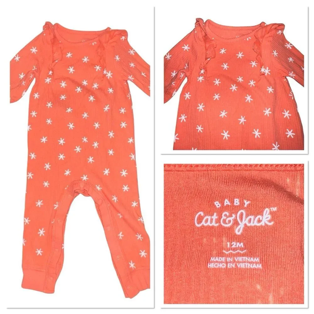 Set Of 3 Girls Baby One Piece Outfits Floral Stars 12 Months Cat & Jack Old Navy